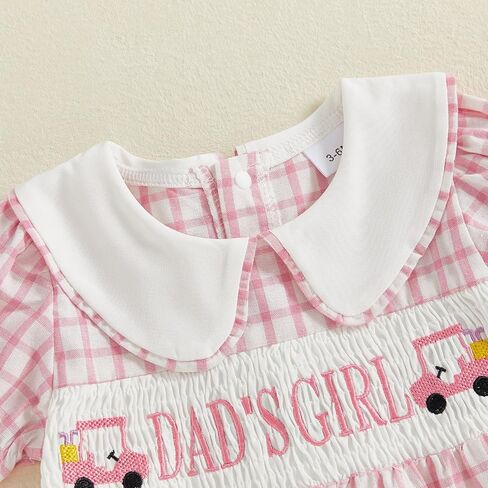 Bonangber Newborn Baby Girl Summer Clothes Letter Lapel Collar Plaid Romper Smocked Bodysuit Cute Mothers/Fathers Day Outfit in Saudi Arabia