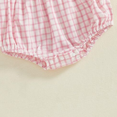 Bonangber Newborn Baby Girl Summer Clothes Letter Lapel Collar Plaid Romper Smocked Bodysuit Cute Mothers/Fathers Day Outfit in Saudi Arabia