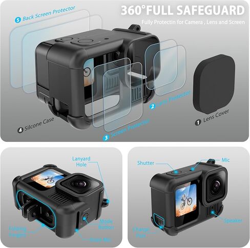 تشمل حالة الحماية في FitStill 60 مترًا/196 قدمًا تحت الماء مقاوم للماء ، ومرشحات الغوص و Silicone Case & Screen Protector و Monopod العائم غطس فقط Fit Go Pro Hero 13 Black Accessory Kit in Kuwait