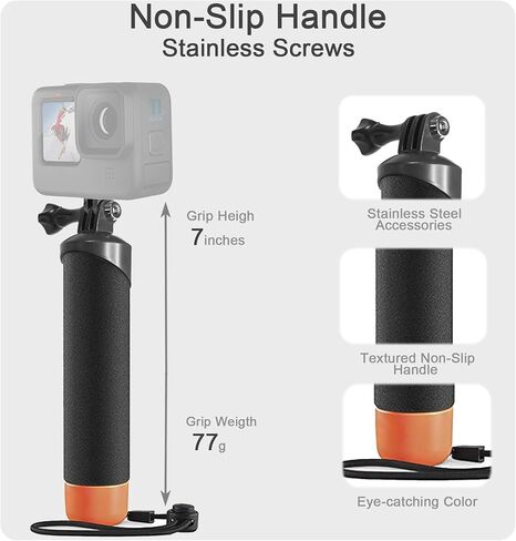 تشمل حالة الحماية في FitStill 60 مترًا/196 قدمًا تحت الماء مقاوم للماء ، ومرشحات الغوص و Silicone Case & Screen Protector و Monopod العائم غطس فقط Fit Go Pro Hero 13 Black Accessory Kit in Kuwait