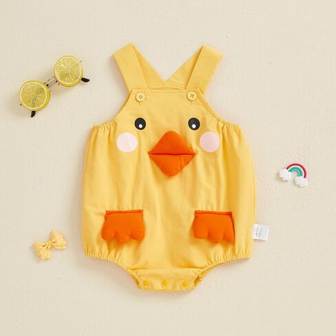 Toddler Baby Boys Girls Outfits Sleeveless Suspender Animal Chick Romper Overalls One Piece Summer Cotton Clothes in Kuwait