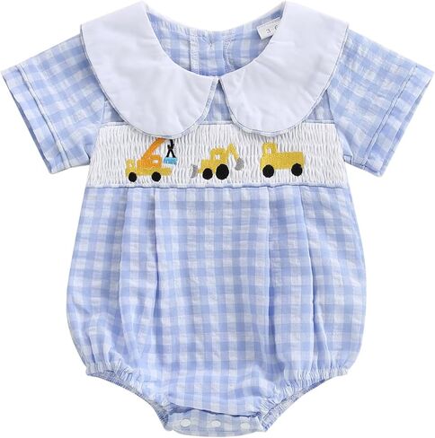 Douhoow Baby Girls Romper Short Sleeve Plaid Plaid Bodysuit Jumpsuit اطفان فتاة الصيف in Kuwait