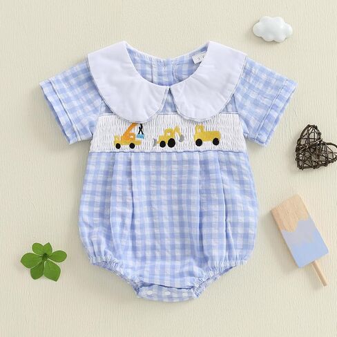 Douhoow Baby Girls Romper Short Sleeve Plaid Plaid Bodysuit Jumpsuit اطفان فتاة الصيف in Kuwait