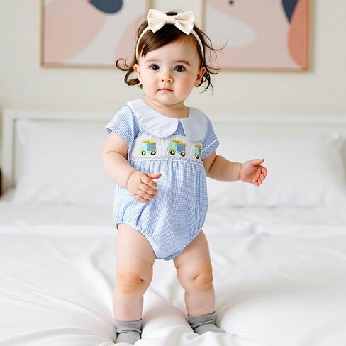 Douhoow Baby Girls Romper Short Sleeve Plaid Plaid Bodysuit Jumpsuit اطفان فتاة الصيف in Kuwait