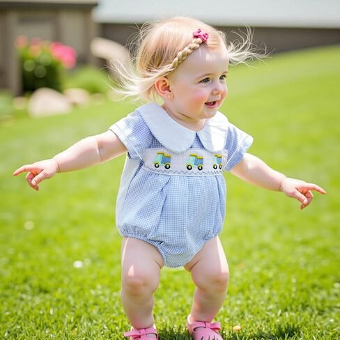 Douhoow Baby Girls Romper Short Sleeve Plaid Plaid Bodysuit Jumpsuit اطفان فتاة الصيف in Kuwait