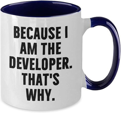 Funny Developer Quote Two Tone Coffee Mug - Birthday Unique Gift from Friends, Coworkers, Family to Developer, Men, Women in Saudi Arabia