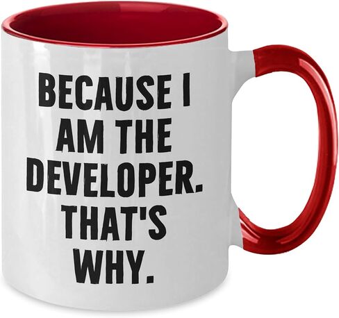 Funny Developer Quote Two Tone Coffee Mug - Birthday Unique Gift from Friends, Coworkers, Family to Developer, Men, Women in Saudi Arabia