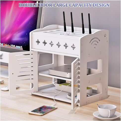 Router Storage Box，WiFi Router Storage Box, Creative WiFi Router Multi-Function Storage Box, Home Living Room TV Cabinet Power Cord Finishing Box, White Set-top Box Bracket in Saudi Arabia