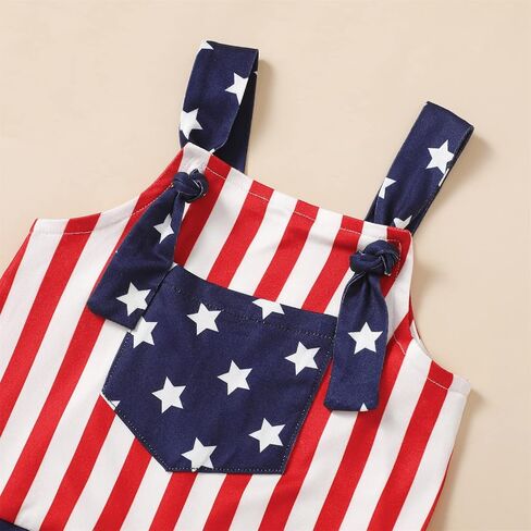 Toddler Baby Girl 4th of July Outfits American Flag Romper Bell Bottoms Star Striped Overall Jumpsuit Summer Clothes in Kuwait