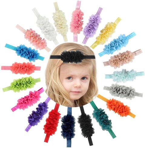 20PCS Baby Girls Headbands Chiffon Flower With Elastic Band Hair Accessories For Infants Newborn Toddler Kids Photography Props Gifts in Saudi Arabia