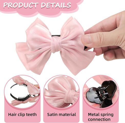 2 PCS Bow Hair Claws Girl Ponytail Claw Claw Clips Cute Non Slip chignon accisions for Thinhair Toddler Little Girl Kids (Pink) in Kuwait