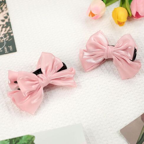 2 PCS Bow Hair Claws Girl Ponytail Claw Claw Clips Cute Non Slip chignon accisions for Thinhair Toddler Little Girl Kids (Pink) in Kuwait