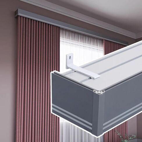 Kunovo Starta Pelmet Side Square Curtain Box Rail متكامل ، بيلميت ستارة مع لوحة زخرفية مزدوجة القضبان ، لغرفة غرفة المعيشة فيلا (رمادي ، 280 سم/110.2 قدم/9.2 قدم) in Kuwait