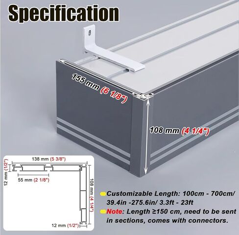 Kunovo Starta Pelmet Side Square Curtain Box Rail متكامل ، بيلميت ستارة مع لوحة زخرفية مزدوجة القضبان ، لغرفة غرفة المعيشة فيلا (رمادي ، 280 سم/110.2 قدم/9.2 قدم) in Kuwait