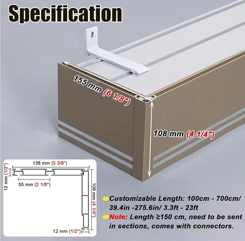 Kunovo Straint Pelmet Blackout Metal Strain Track and Valance ، رمادي/أبيض/أزرق/أزرق/بني بيلميت بيلميت ، مربع زجاجة مخصصة للديكور المنزلي (الأزرق ، الجدار mount_2.5m/8.2 قدم) in Kuwait