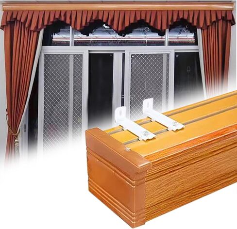Kunovo Curtain Pelmet Retro Curtain Rail System Box Wood Grain Design, Hidden Window Curtain Pelmet Box with Track, Decorative Curtain Track and Valance for Bay Window(Wall Mount,2.6m/8.5ft) in Saudi Arabia