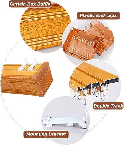 Kunovo Curtain Pelmet Retro Curtain Rail System Box Wood Grain Design, Hidden Window Curtain Pelmet Box with Track, Decorative Curtain Track and Valance for Bay Window(Wall Mount,2.6m/8.5ft) in Saudi Arabia