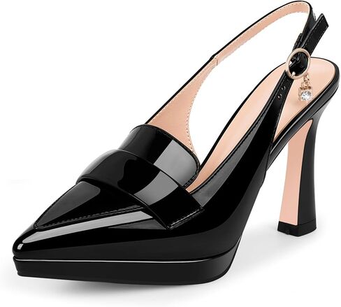 Women's Slingback High Heel Pointed Toe Platform Pumps Buckle Strap Patent Leather Dress Shoes in Saudi Arabia