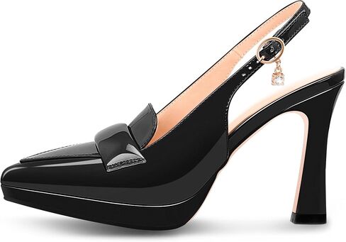 Women's Slingback High Heel Pointed Toe Platform Pumps Buckle Strap Patent Leather Dress Shoes in Saudi Arabia