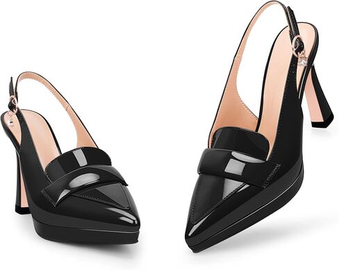 Women's Slingback High Heel Pointed Toe Platform Pumps Buckle Strap Patent Leather Dress Shoes in Saudi Arabia