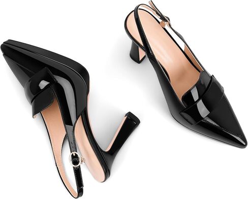 Women's Slingback High Heel Pointed Toe Platform Pumps Buckle Strap Patent Leather Dress Shoes in Saudi Arabia