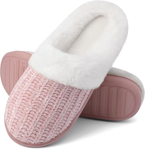 shoeslocker Women's Memory Foam Fuzzy Slippers Knit house shoe for Women Comfy Wool-Like Lined Slippers Indoor Outdoor in Saudi Arabia