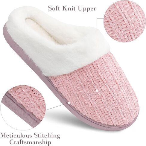shoeslocker Women's Memory Foam Fuzzy Slippers Knit house shoe for Women Comfy Wool-Like Lined Slippers Indoor Outdoor in Saudi Arabia