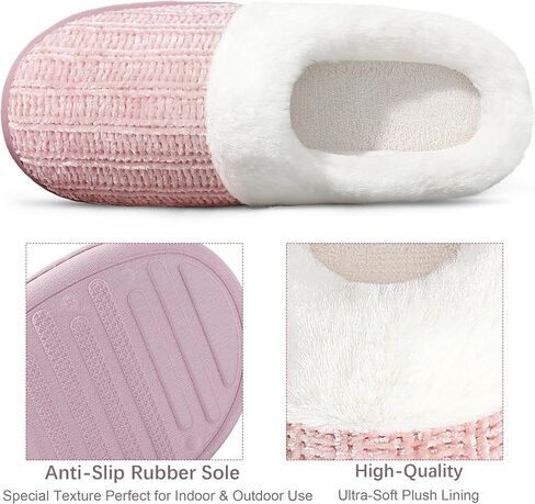 shoeslocker Women's Memory Foam Fuzzy Slippers Knit house shoe for Women Comfy Wool-Like Lined Slippers Indoor Outdoor in Saudi Arabia