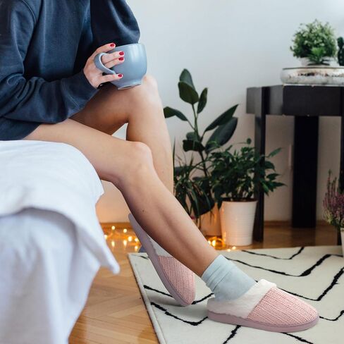 shoeslocker Women's Memory Foam Fuzzy Slippers Knit house shoe for Women Comfy Wool-Like Lined Slippers Indoor Outdoor in Saudi Arabia