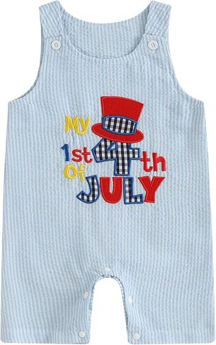 Rtnnsbbfcm Newborn Baby Boy 4th Of July Outfit Sleeveless Letter American Flag Embroidery Plaid Romper Jumpsuit in Saudi Arabia