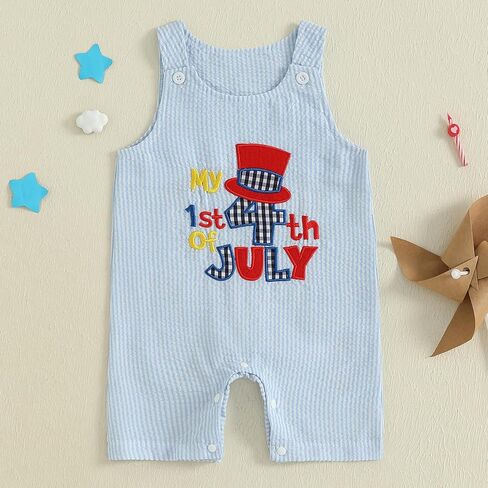 Rtnnsbbfcm Newborn Baby Boy 4th Of July Outfit Sleeveless Letter American Flag Embroidery Plaid Romper Jumpsuit in Saudi Arabia