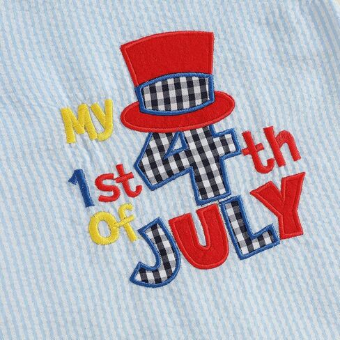 Rtnnsbbfcm Newborn Baby Boy 4th Of July Outfit Sleeveless Letter American Flag Embroidery Plaid Romper Jumpsuit in Saudi Arabia