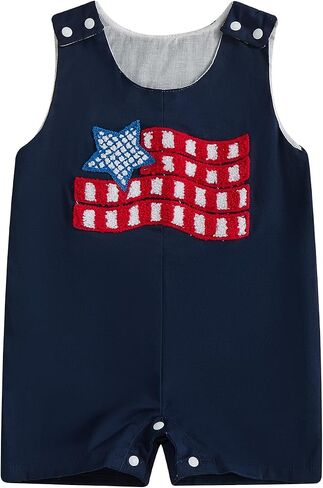 Rtnnsbbfcm Newborn Baby Boy 4th Of July Outfit Sleeveless Letter American Flag Embroidery Plaid Romper Jumpsuit in Saudi Arabia