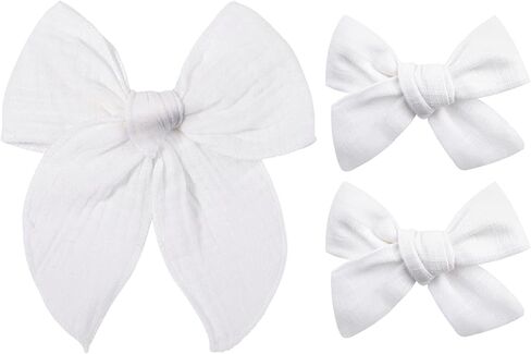 5-Inch Fable Hair Bow Clip Set with 2pcs 3-Inch Boutique Hair Clips for Girls –Handmade Linen Cotton & Matte Ribbon Hair Accessories for Toddlers & Kids（White) in Saudi Arabia