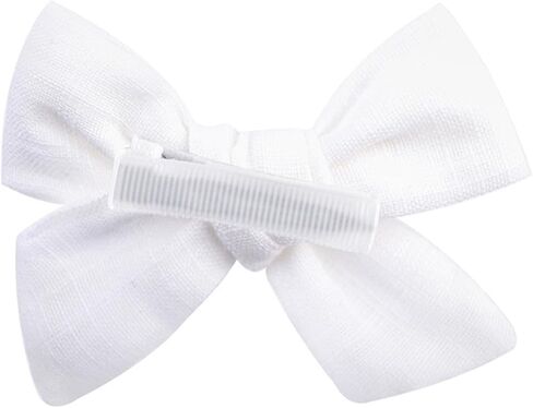 5-Inch Fable Hair Bow Clip Set with 2pcs 3-Inch Boutique Hair Clips for Girls –Handmade Linen Cotton & Matte Ribbon Hair Accessories for Toddlers & Kids（White) in Saudi Arabia
