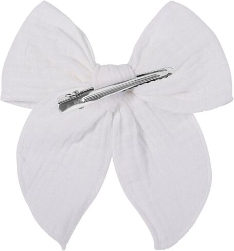 5-Inch Fable Hair Bow Clip Set with 2pcs 3-Inch Boutique Hair Clips for Girls –Handmade Linen Cotton & Matte Ribbon Hair Accessories for Toddlers & Kids（White) in Saudi Arabia