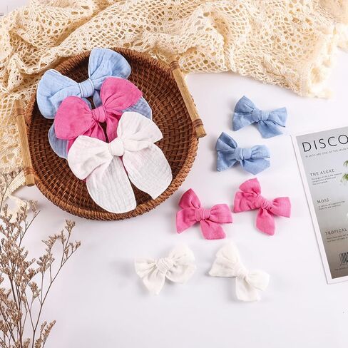 5-Inch Fable Hair Bow Clip Set with 2pcs 3-Inch Boutique Hair Clips for Girls –Handmade Linen Cotton & Matte Ribbon Hair Accessories for Toddlers & Kids（White) in Saudi Arabia