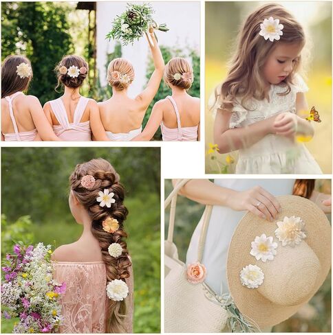 20 Pack Flower Hair Clip Rose Hair Clips Barrettes for Women Flower Accessories Boho Bride Claw Clip Hairpin Brooch Pin Headpiece for Girls Wedding (Champagne) in Kuwait