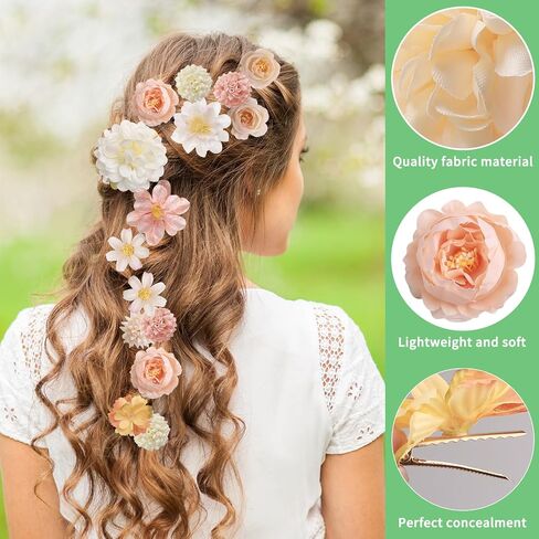 20 Pack Flower Hair Clip Rose Hair Clips Barrettes for Women Flower Accessories Boho Bride Claw Clip Hairpin Brooch Pin Headpiece for Girls Wedding (Champagne) in Kuwait
