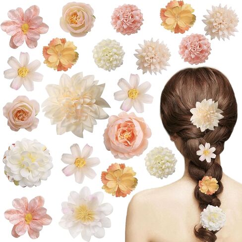 20 Pack Flower Hair Clip Rose Hair Clips Barrettes for Women Flower Accessories Boho Bride Claw Clip Hairpin Brooch Pin Headpiece for Girls Wedding (Champagne) in Kuwait
