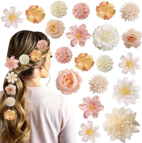 20 Pack Flower Hair Clip Rose Hair Clips Barrettes for Women Flower Accessories Boho Bride Claw Clip Hairpin Brooch Pin Headpiece for Girls Wedding (Champagne) in Kuwait