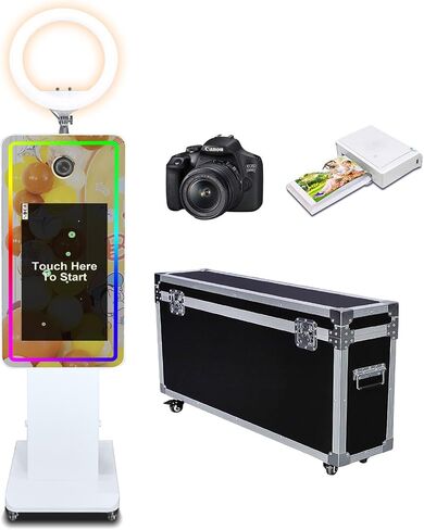 Mirror Photo Booth with 32" Touchscreen, Camera Selfie Photobooth Machine Includes LED RGB Ring Light & Flight Case for Wedding Birthday Graduation Events (Photo Booth + Printer + Camera) in Saudi Arabia