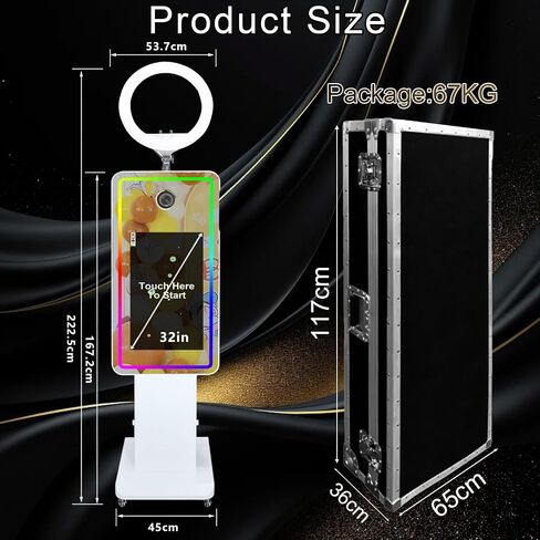 Mirror Photo Booth with 32" Touchscreen, Camera Selfie Photobooth Machine Includes LED RGB Ring Light & Flight Case for Wedding Birthday Graduation Events (Photo Booth + Printer + Camera) in Saudi Arabia