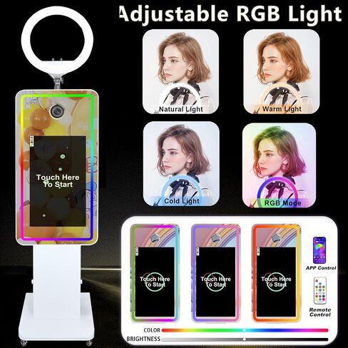 Mirror Photo Booth with 32" Touchscreen, Camera Selfie Photobooth Machine Includes LED RGB Ring Light & Flight Case for Wedding Birthday Graduation Events (Photo Booth + Printer + Camera) in Saudi Arabia