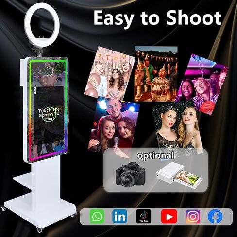 Mirror Photo Booth with 32" Touchscreen, Camera Selfie Photobooth Machine Includes LED RGB Ring Light & Flight Case for Wedding Birthday Graduation Events (Photo Booth + Printer + Camera) in Saudi Arabia