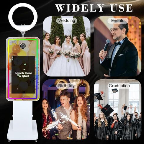 Mirror Photo Booth with 32" Touchscreen, Camera Selfie Photobooth Machine Includes LED RGB Ring Light & Flight Case for Wedding Birthday Graduation Events (Photo Booth + Printer + Camera) in Saudi Arabia