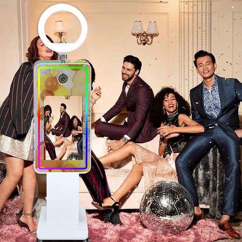 Mirror Photo Booth with 32" Touchscreen, Camera Selfie Photobooth Machine Includes LED RGB Ring Light & Flight Case for Wedding Birthday Graduation Events (Photo Booth + Printer + Camera) in Saudi Arabia