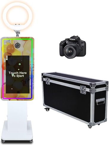 Mirror Photo Booth with 32" Touchscreen, Camera Selfie Photobooth Machine Includes LED RGB Ring Light & Flight Case for Wedding Birthday Graduation Events (Photo Booth + Printer + Camera) in Saudi Arabia
