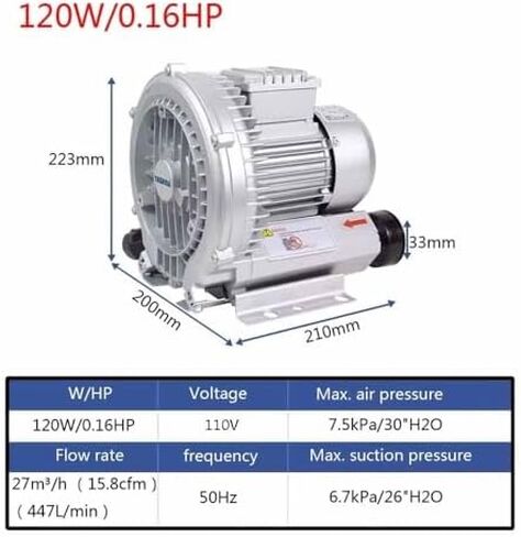 High-Pressure Regenerative Blower 110V 50Hz Industrial Vacuum Pump 0.47HP 0.5HP 0.74HP 1.01HP 1.49HP Regenerative Air Pump for Sewage Aeration in Saudi Arabia
