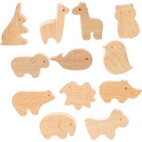 Angoily 12pcs Cute Animal Drawer Pulls Natural Wood Knobs for Boy Girl Rooms Playful Zoo Designs Easy Installation for Furniture Upgrade for Boys Girls Decor